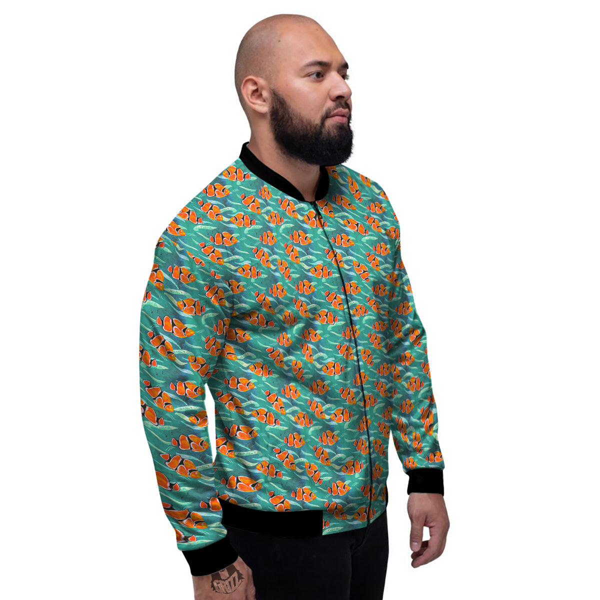 Clownfish Watercolor Blue Print Pattern Men's Bomber Jacket-grizzshop