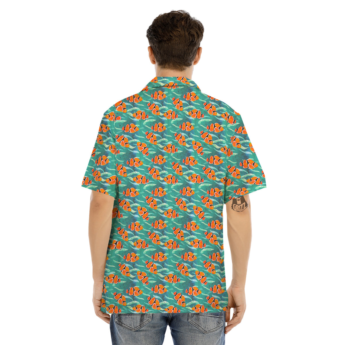 Clownfish Watercolor Blue Print Pattern Men's Hawaiian Shirt-grizzshop