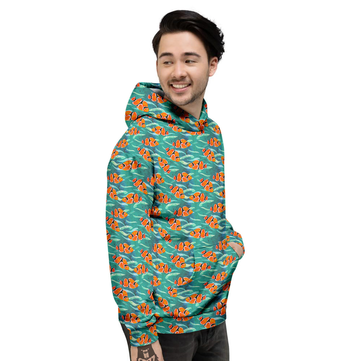 Clownfish Watercolor Blue Print Pattern Men's Hoodie-grizzshop