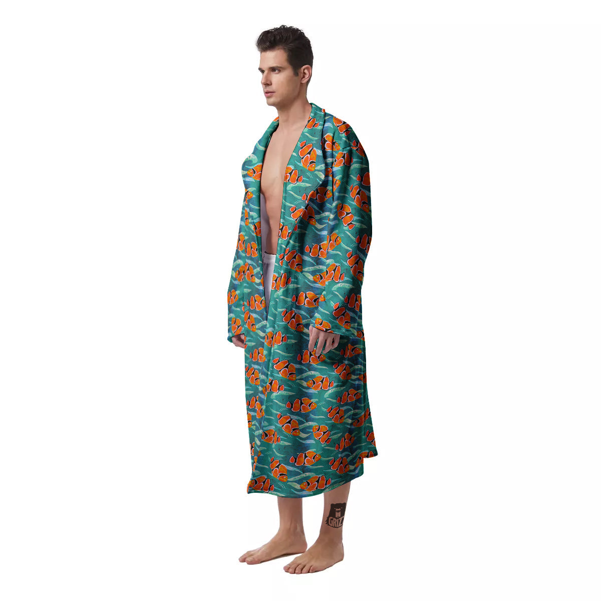 Clownfish Watercolor Blue Print Pattern Men's Robe-grizzshop