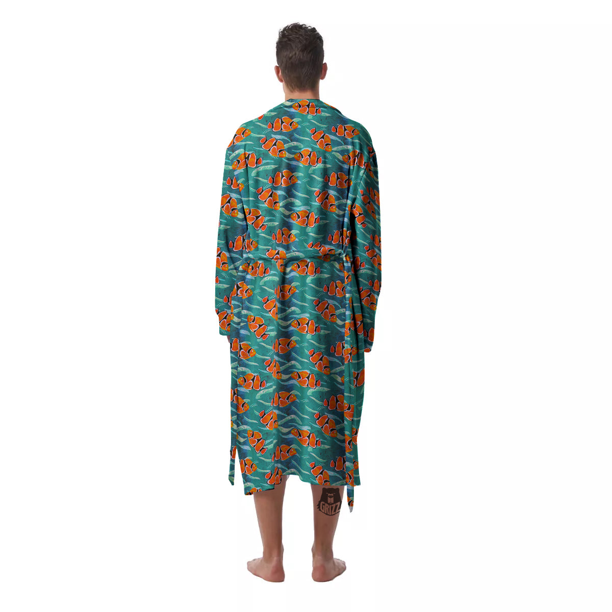 Clownfish Watercolor Blue Print Pattern Men's Robe-grizzshop