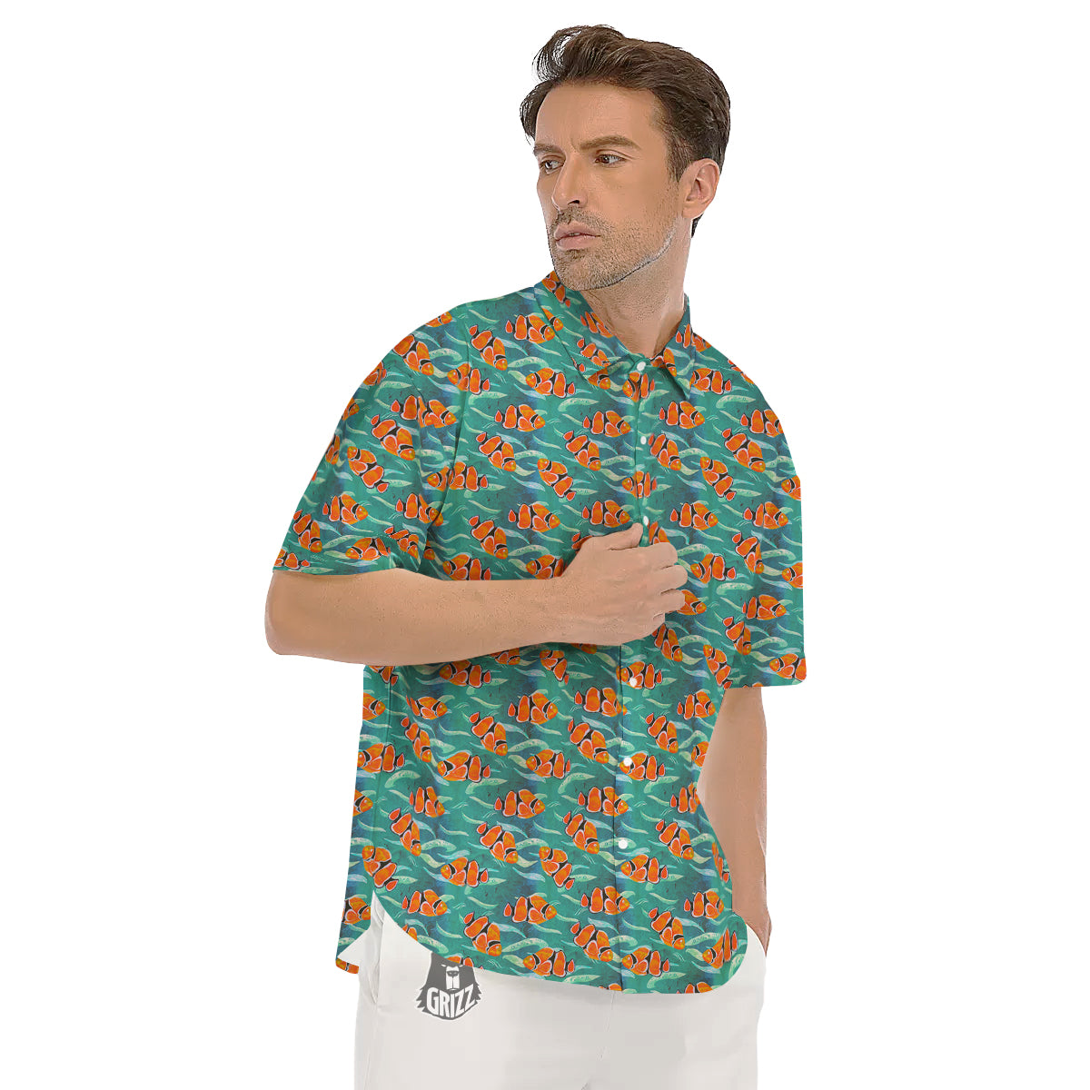 Clownfish Watercolor Blue Print Pattern Men's Short Sleeve Shirts-grizzshop