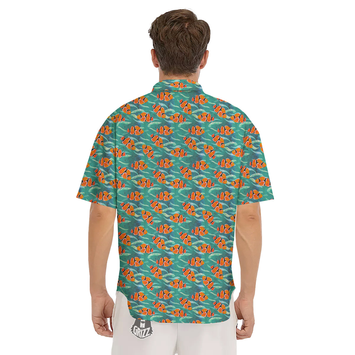 Clownfish Watercolor Blue Print Pattern Men's Short Sleeve Shirts-grizzshop