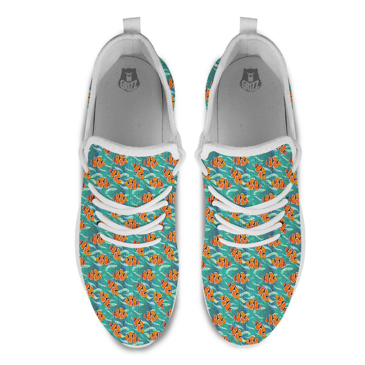 Clownfish Watercolor Blue Print Pattern White Athletic Shoes-grizzshop