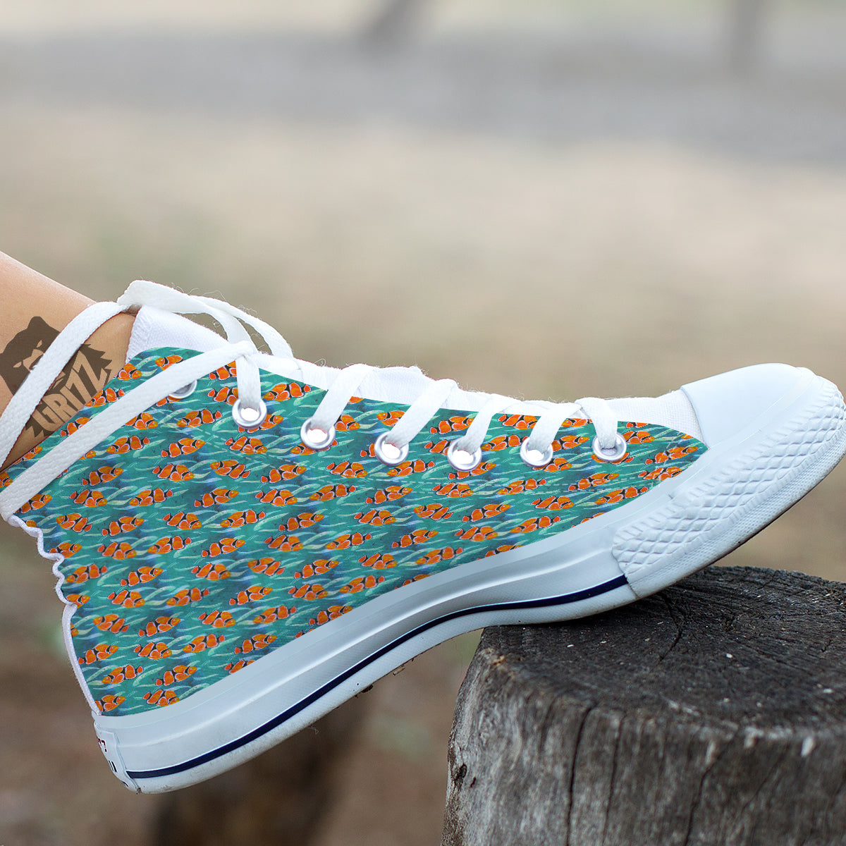 Clownfish Watercolor Blue Print Pattern White High Top Shoes-grizzshop