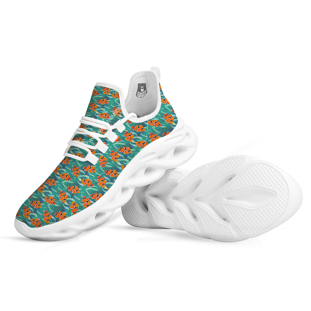Clownfish Watercolor Blue Print Pattern White Running Shoes-grizzshop