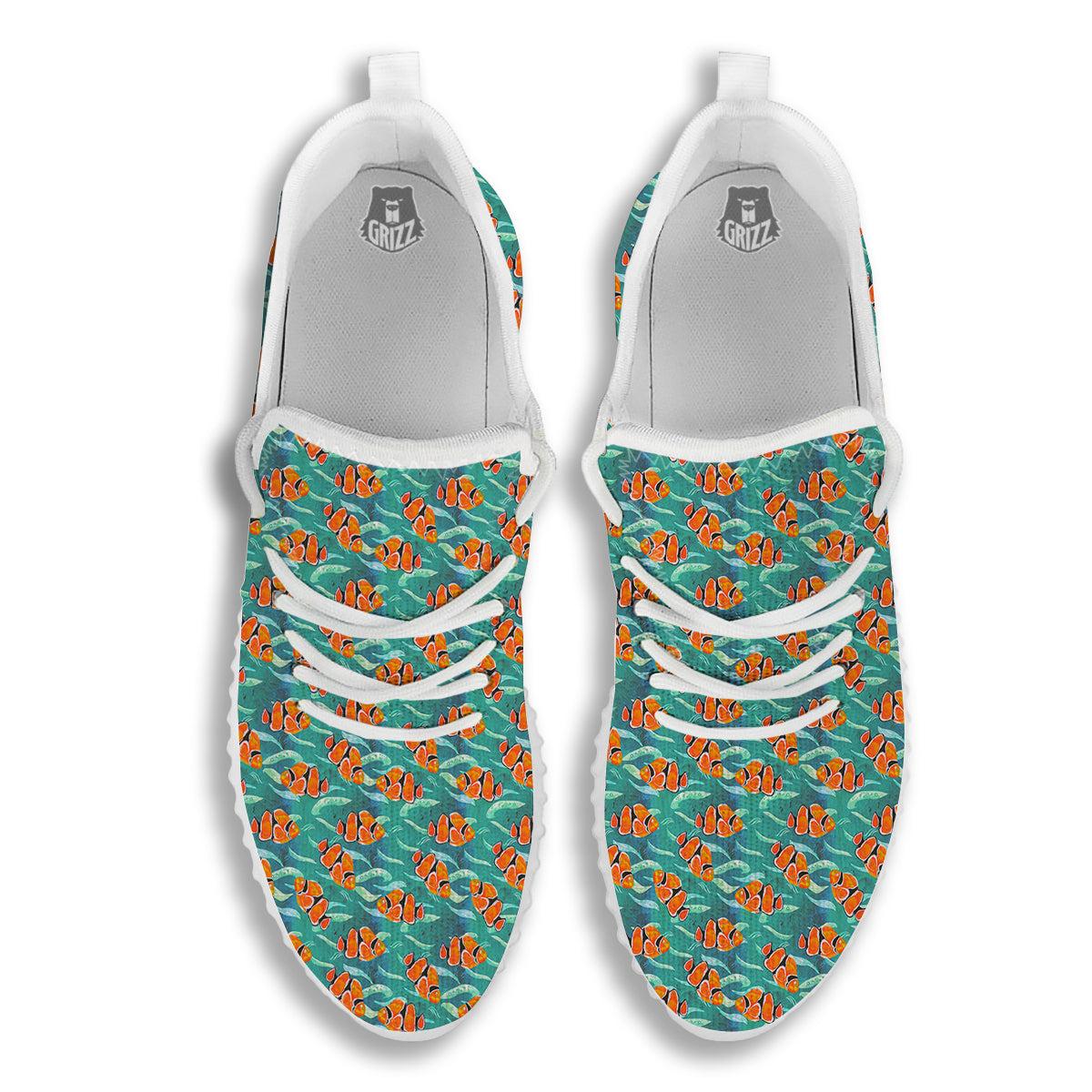 Clownfish Watercolor Blue Print Pattern White Walking Shoes-grizzshop