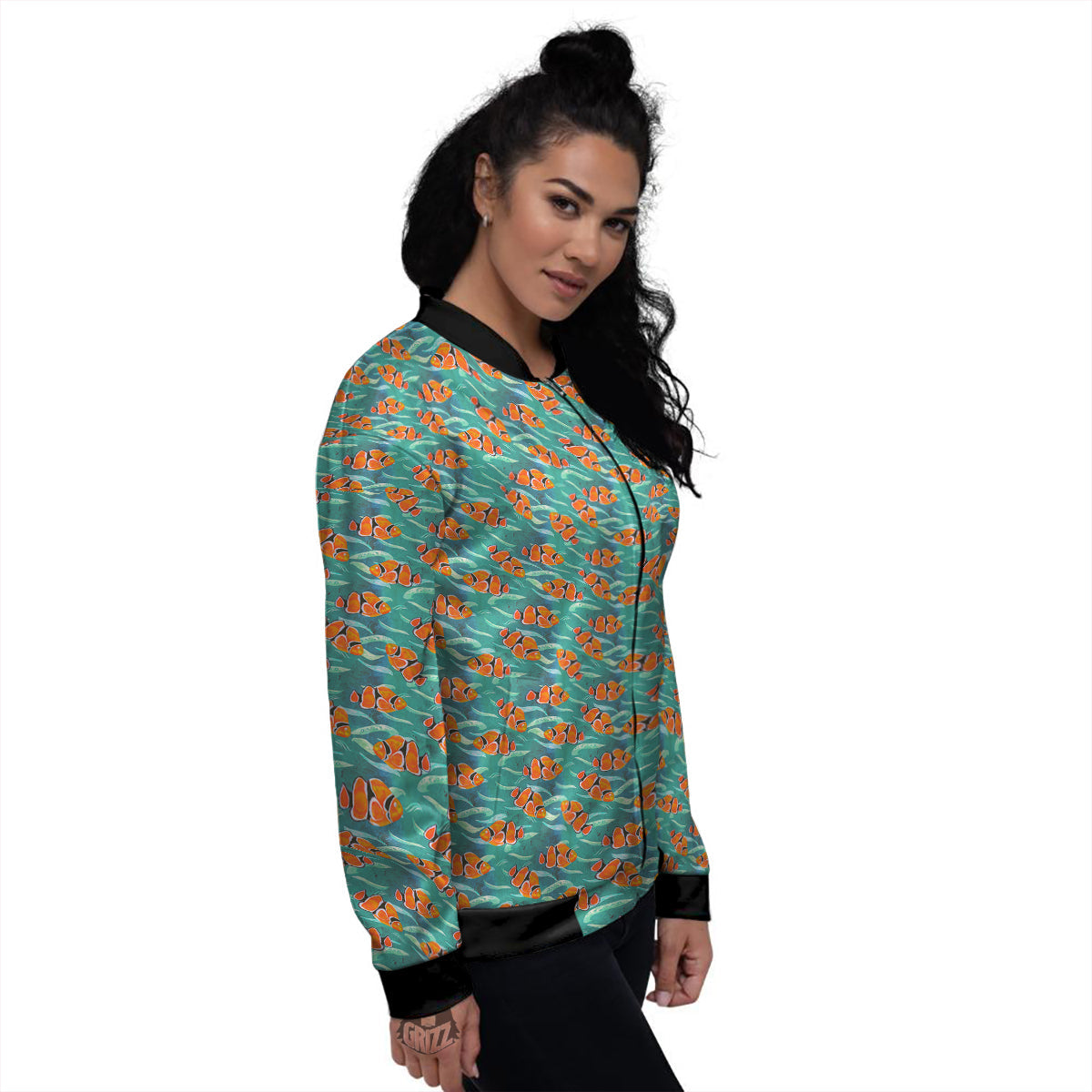 Clownfish Watercolor Blue Print Pattern Women's Bomber Jacket-grizzshop