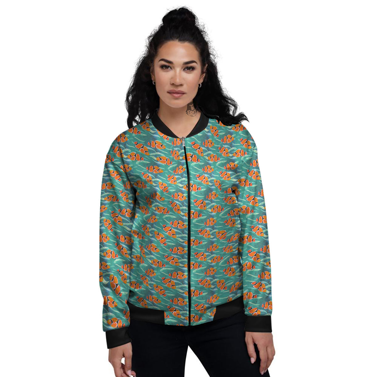 Clownfish Watercolor Blue Print Pattern Women's Bomber Jacket-grizzshop