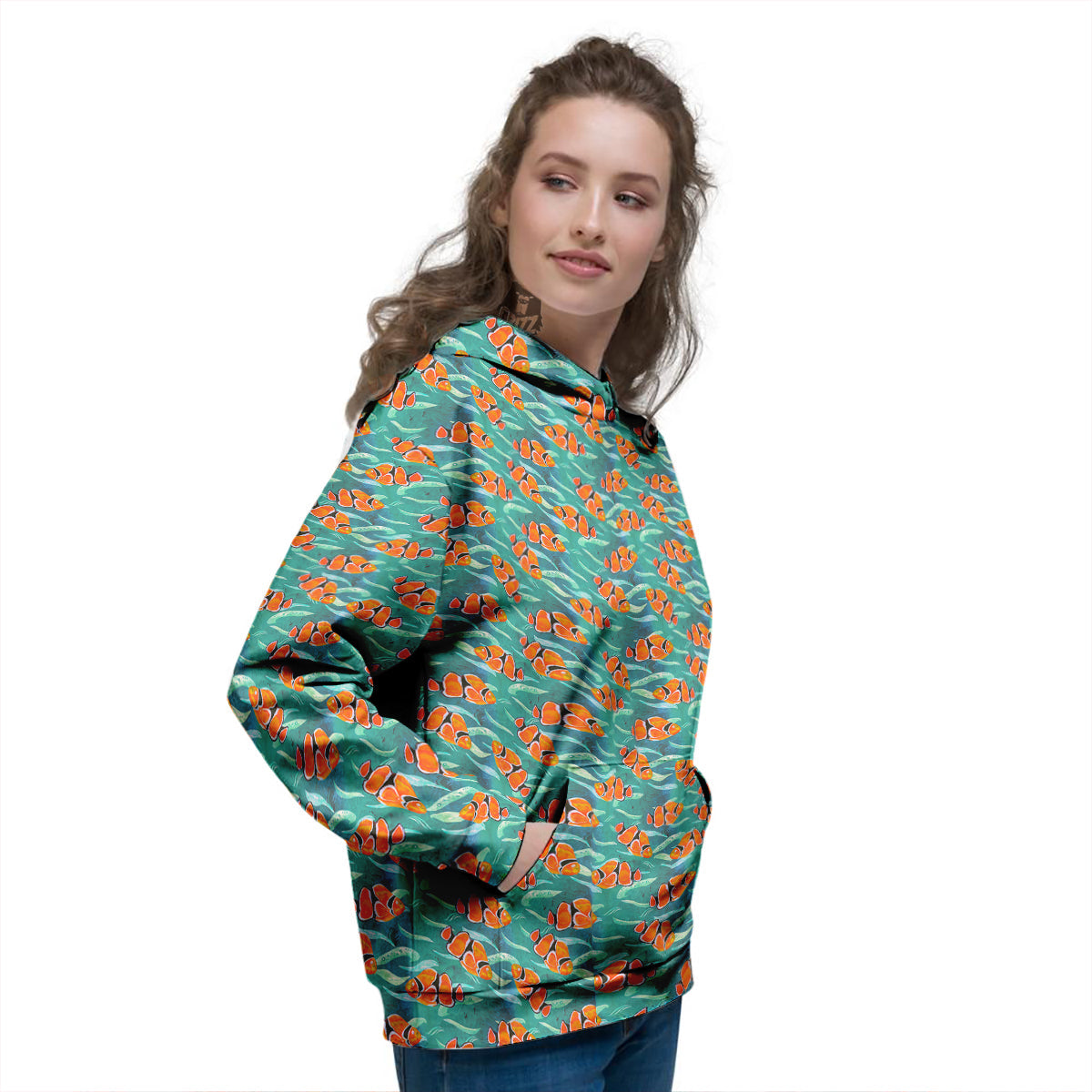 Clownfish Watercolor Blue Print Pattern Women's Hoodie-grizzshop