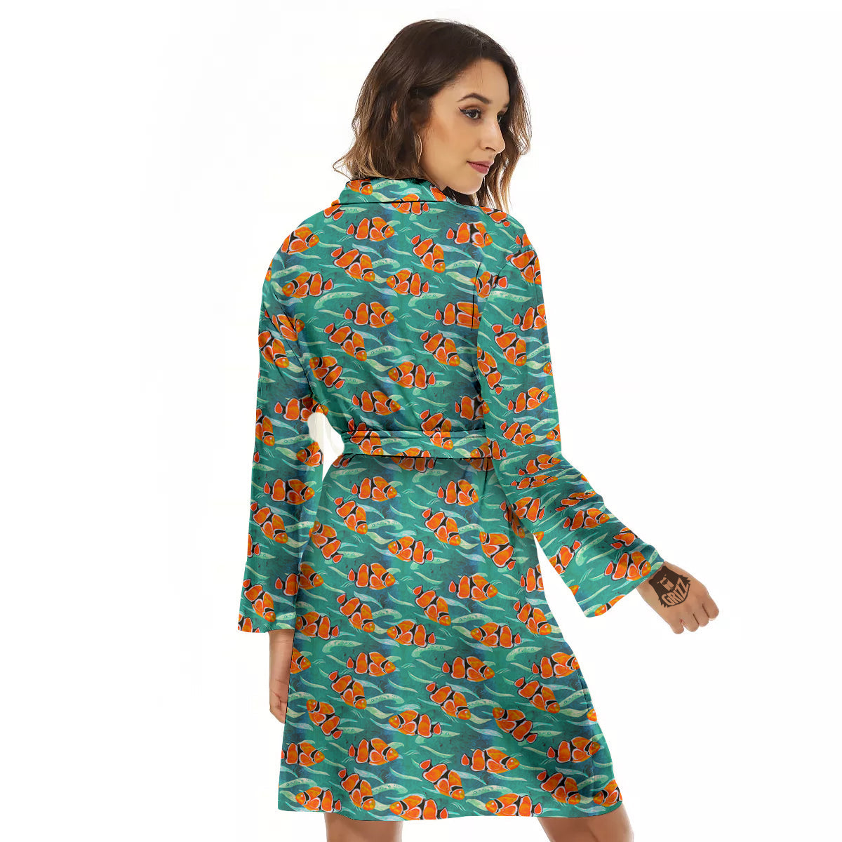 Clownfish Watercolor Blue Print Pattern Women's Robe-grizzshop