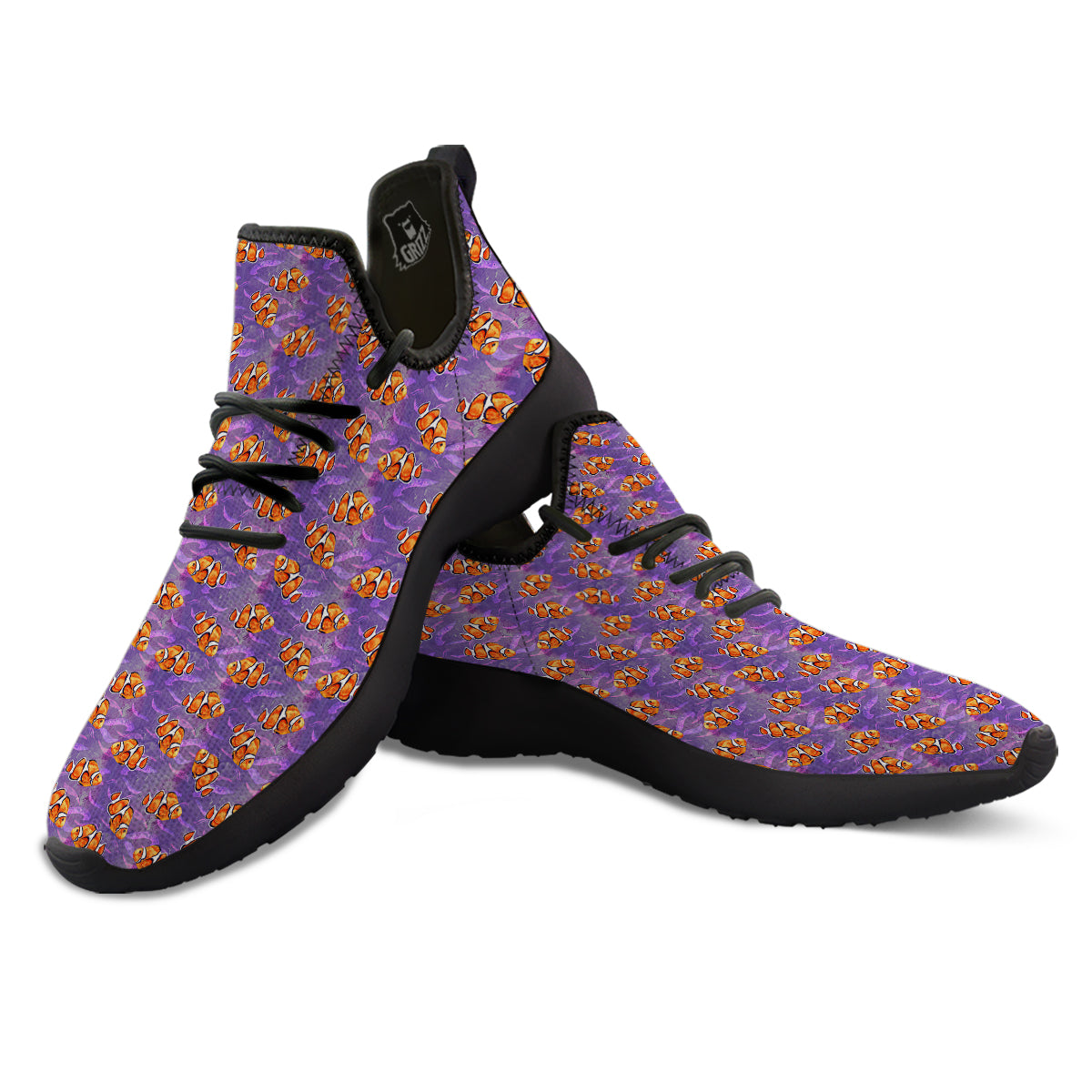Clownfish Watercolor Purple Print Pattern Black Athletic Shoes-grizzshop