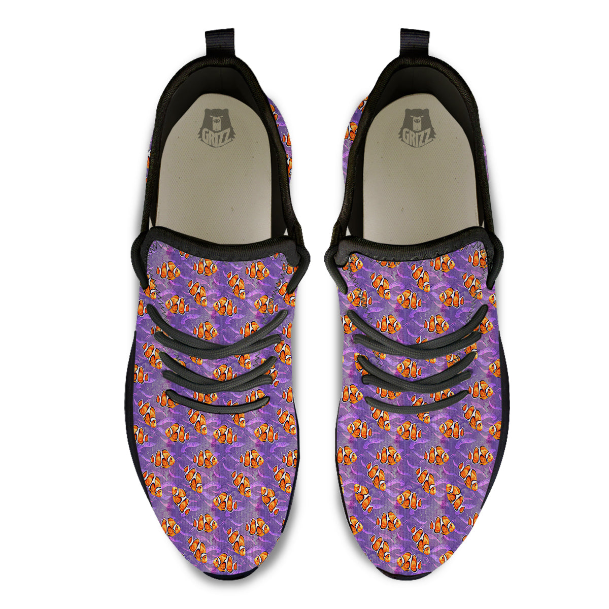 Clownfish Watercolor Purple Print Pattern Black Athletic Shoes-grizzshop