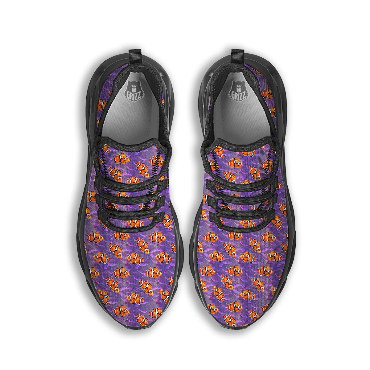 Clownfish Watercolor Purple Print Pattern Black Running Shoes-grizzshop