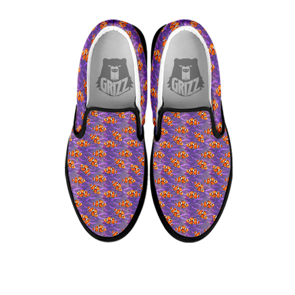 Clownfish Watercolor Purple Print Pattern Black Slip On Shoes-grizzshop