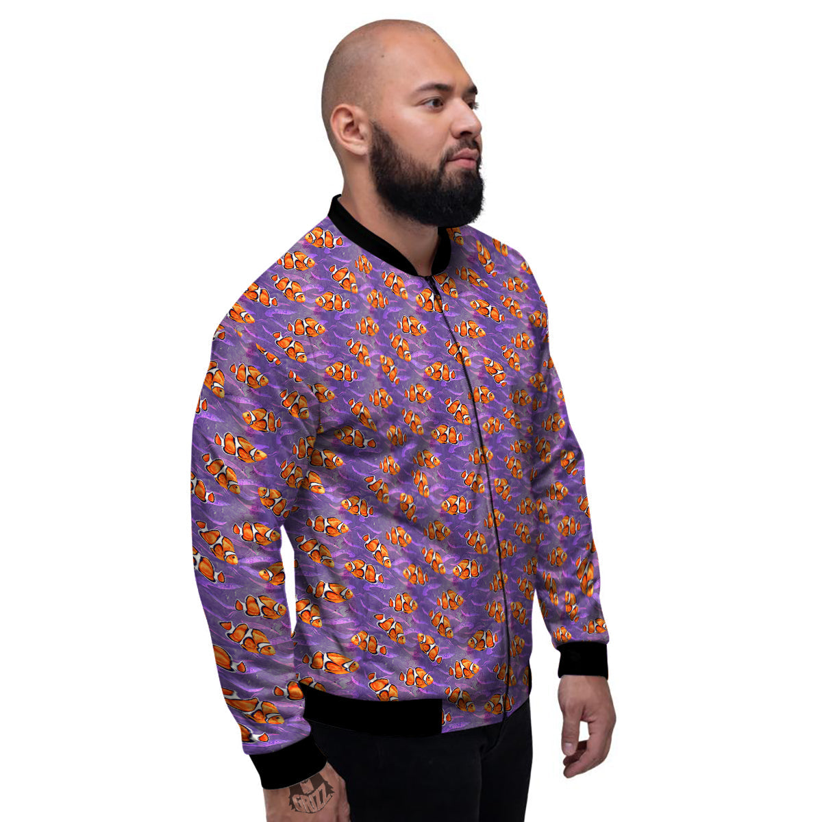 Clownfish Watercolor Purple Print Pattern Men's Bomber Jacket-grizzshop