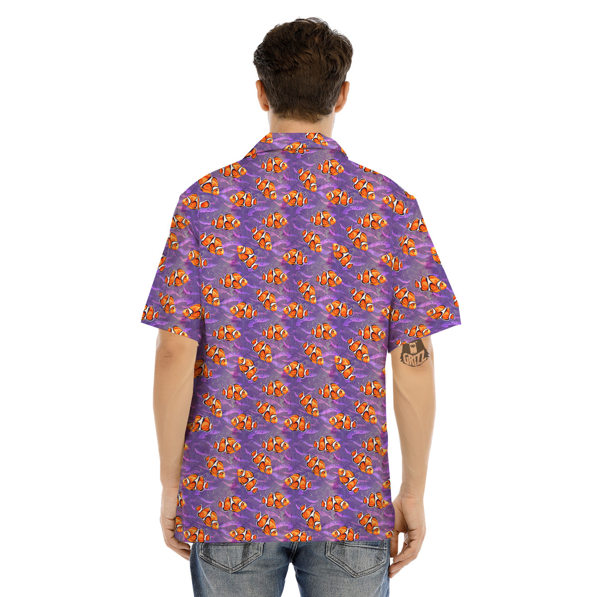 Clownfish Watercolor Purple Print Pattern Men's Hawaiian Shirt-grizzshop