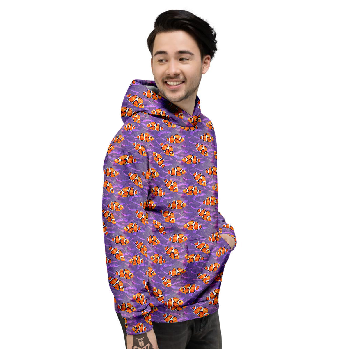 Clownfish Watercolor Purple Print Pattern Men's Hoodie-grizzshop