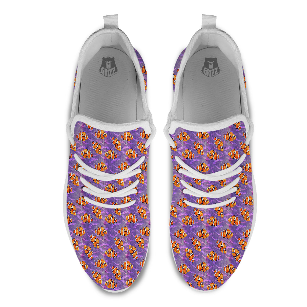 Clownfish Watercolor Purple Print Pattern White Athletic Shoes-grizzshop