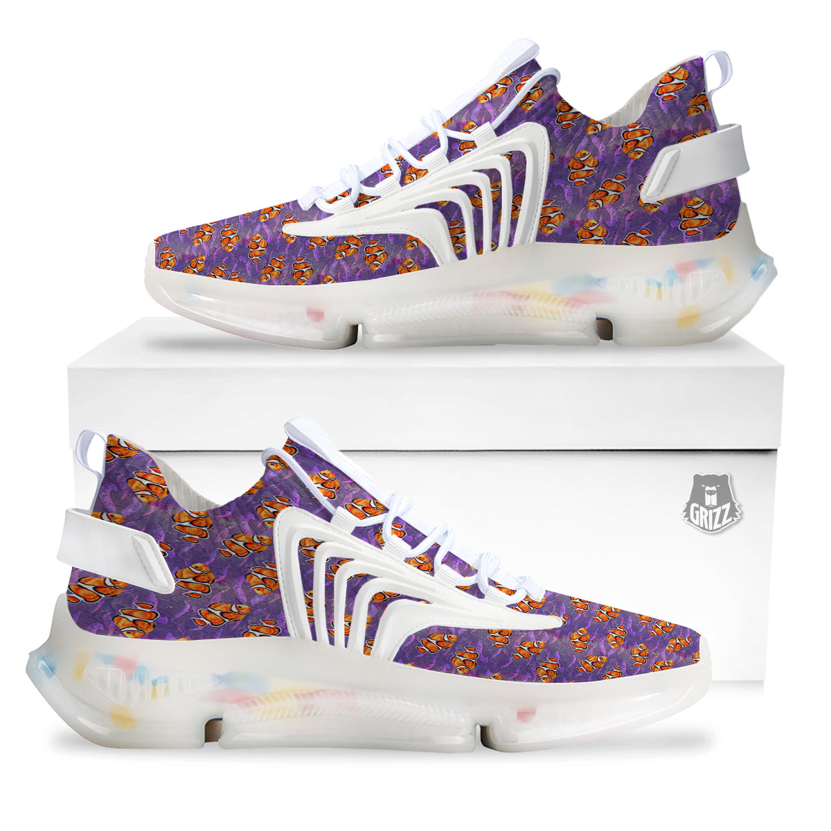 Clownfish Watercolor Purple Print Pattern White Gym Shoes-grizzshop