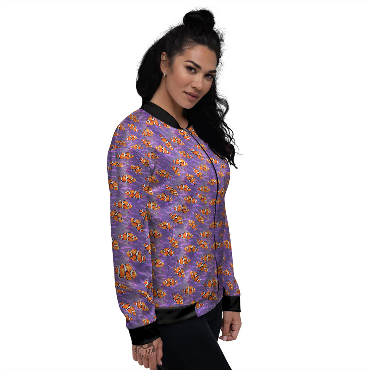 Clownfish Watercolor Purple Print Pattern Women's Bomber Jacket-grizzshop