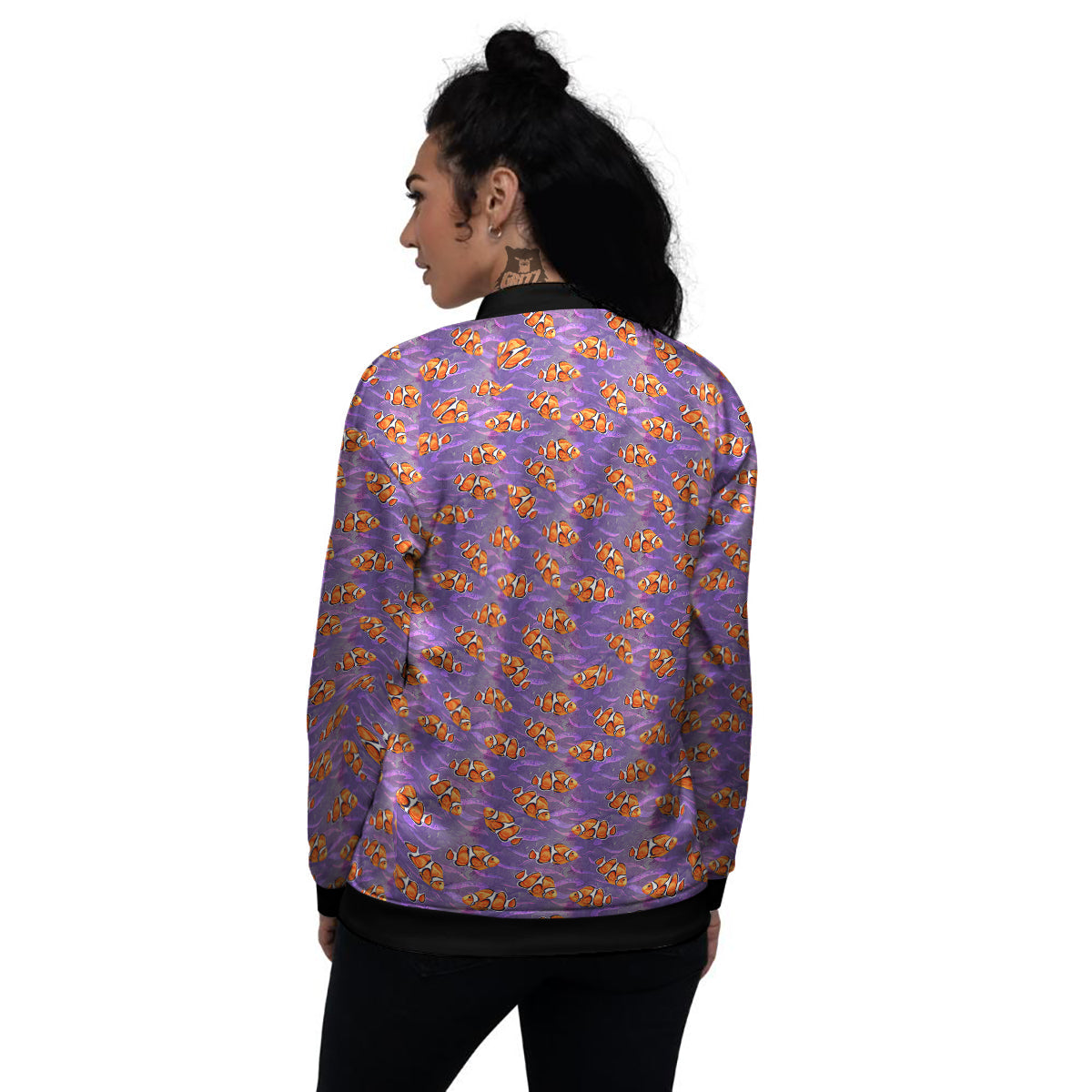 Clownfish Watercolor Purple Print Pattern Women's Bomber Jacket-grizzshop