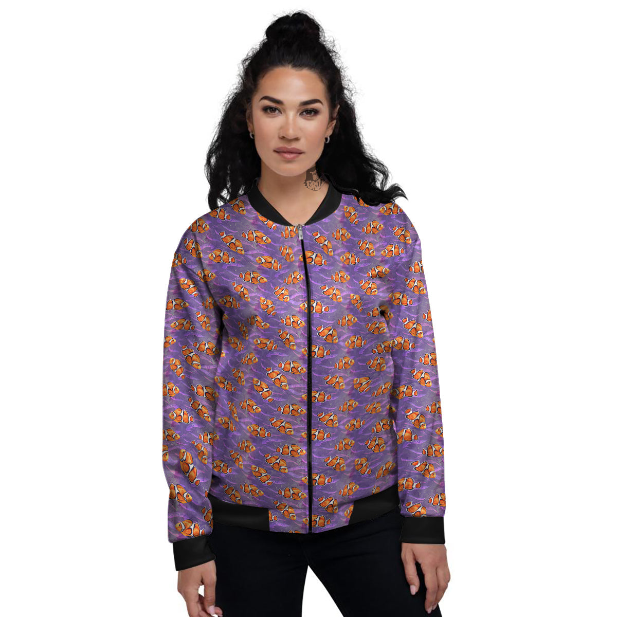 Clownfish Watercolor Purple Print Pattern Women's Bomber Jacket-grizzshop