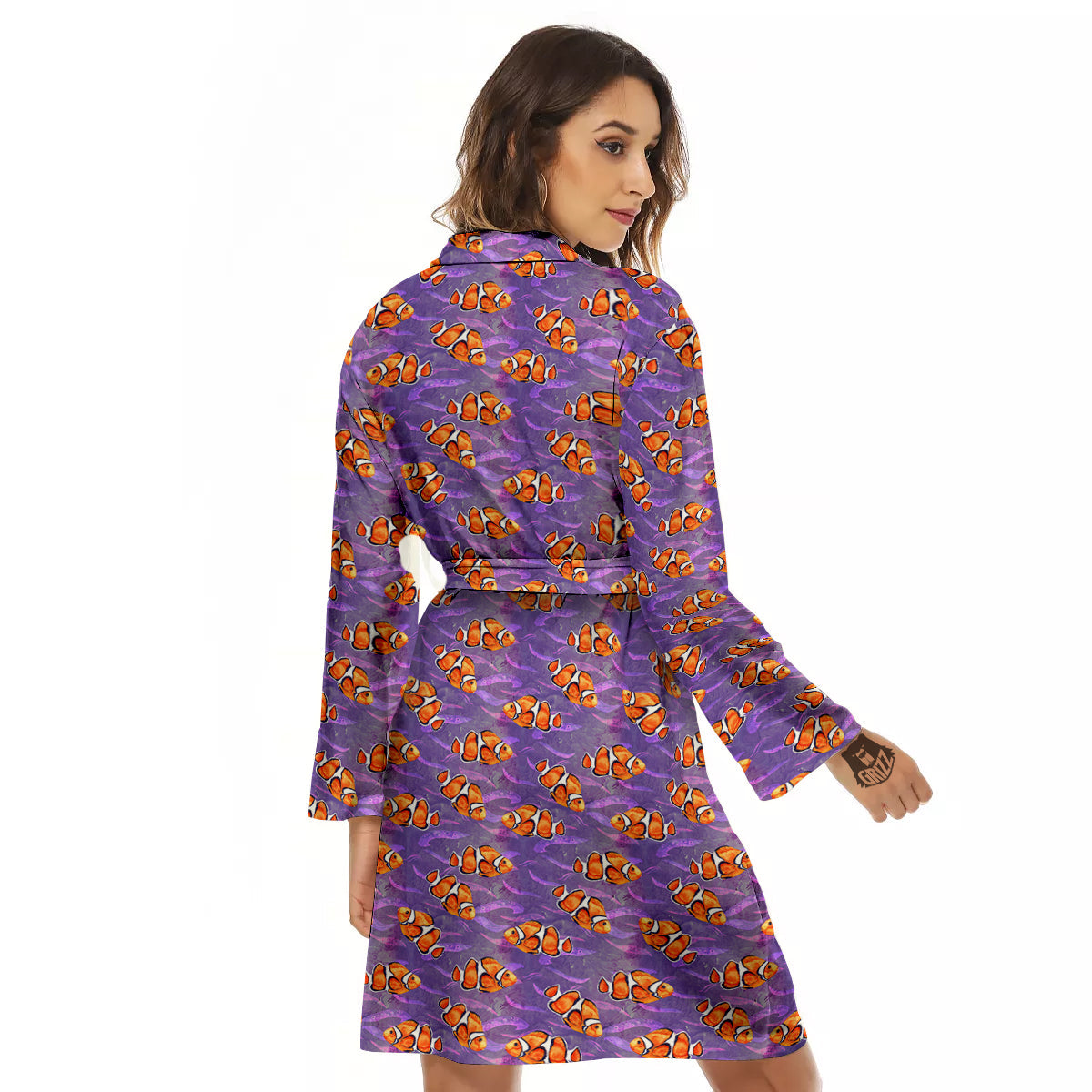 Clownfish Watercolor Purple Print Pattern Women's Robe-grizzshop