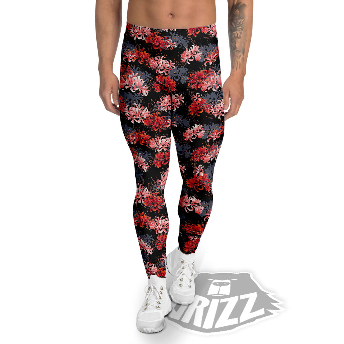 Cluster Amaryllis Japanese Print Pattern Men's Leggings-grizzshop
