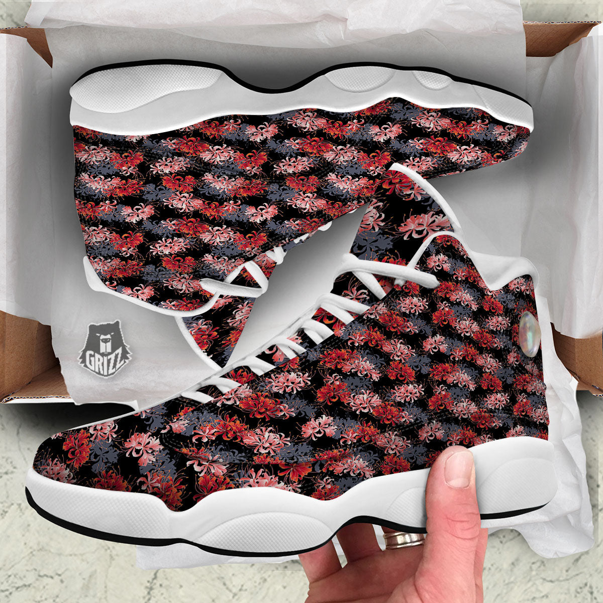 Cluster Amaryllis Japanese Print Pattern White Basketball Shoes-grizzshop
