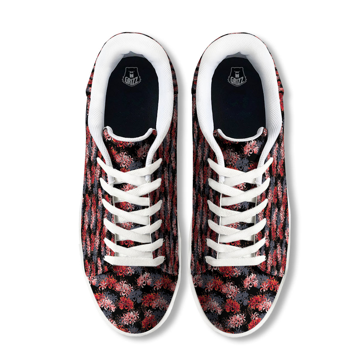 Cluster Amaryllis Japanese Print Pattern White Low Top Sneakers-grizzshop