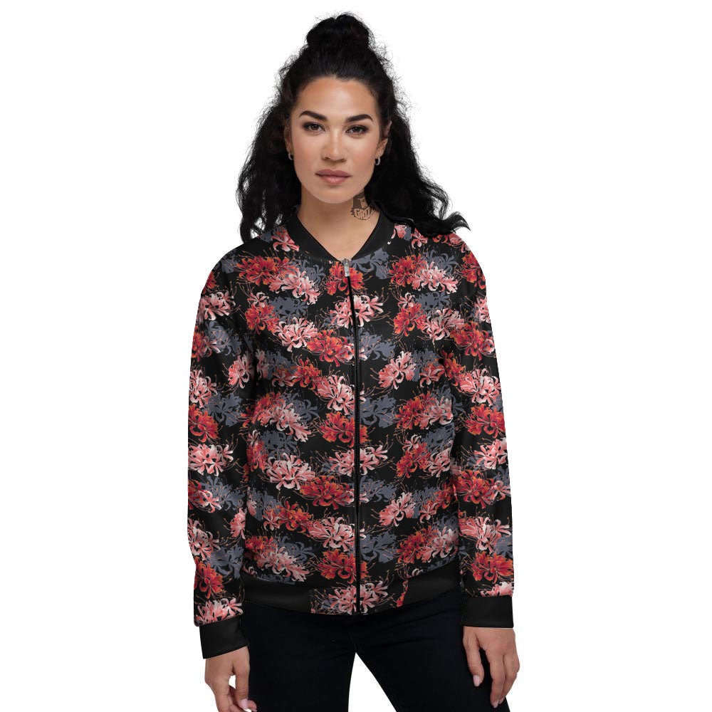 Cluster Amaryllis Japanese Print Pattern Women's Bomber Jacket-grizzshop