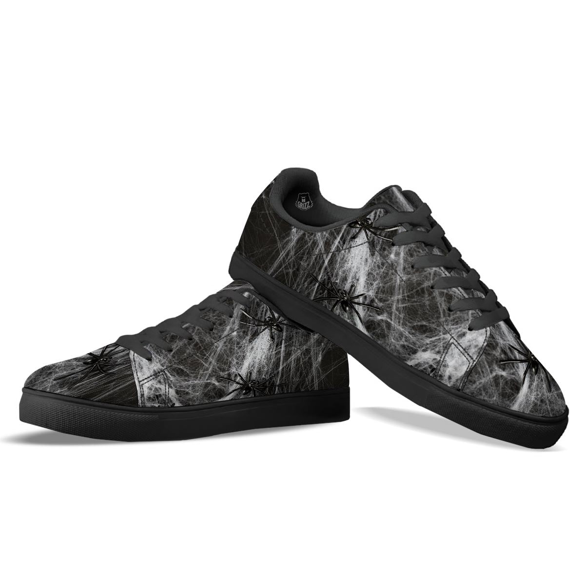 Cobweb And Toy Spiders Print Black Low Top Sneakers-grizzshop