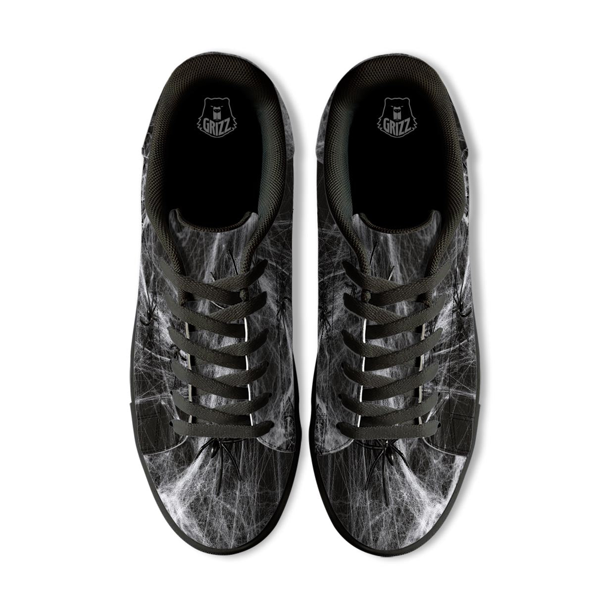 Cobweb And Toy Spiders Print Black Low Top Sneakers-grizzshop