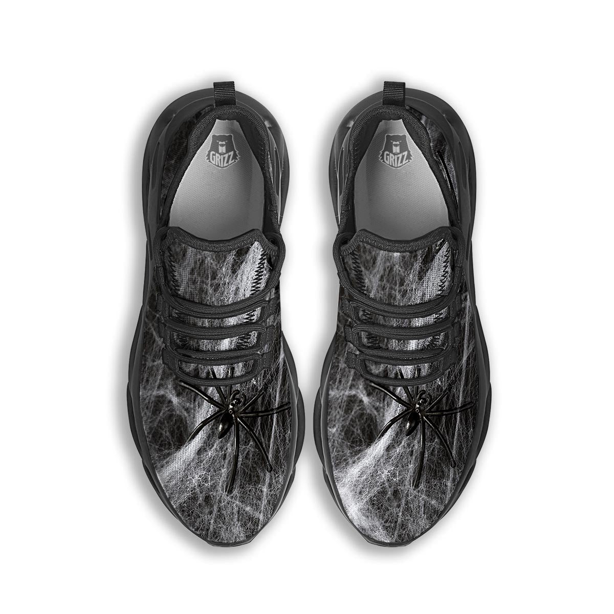 Cobweb And Toy Spiders Print Black Running Shoes-grizzshop