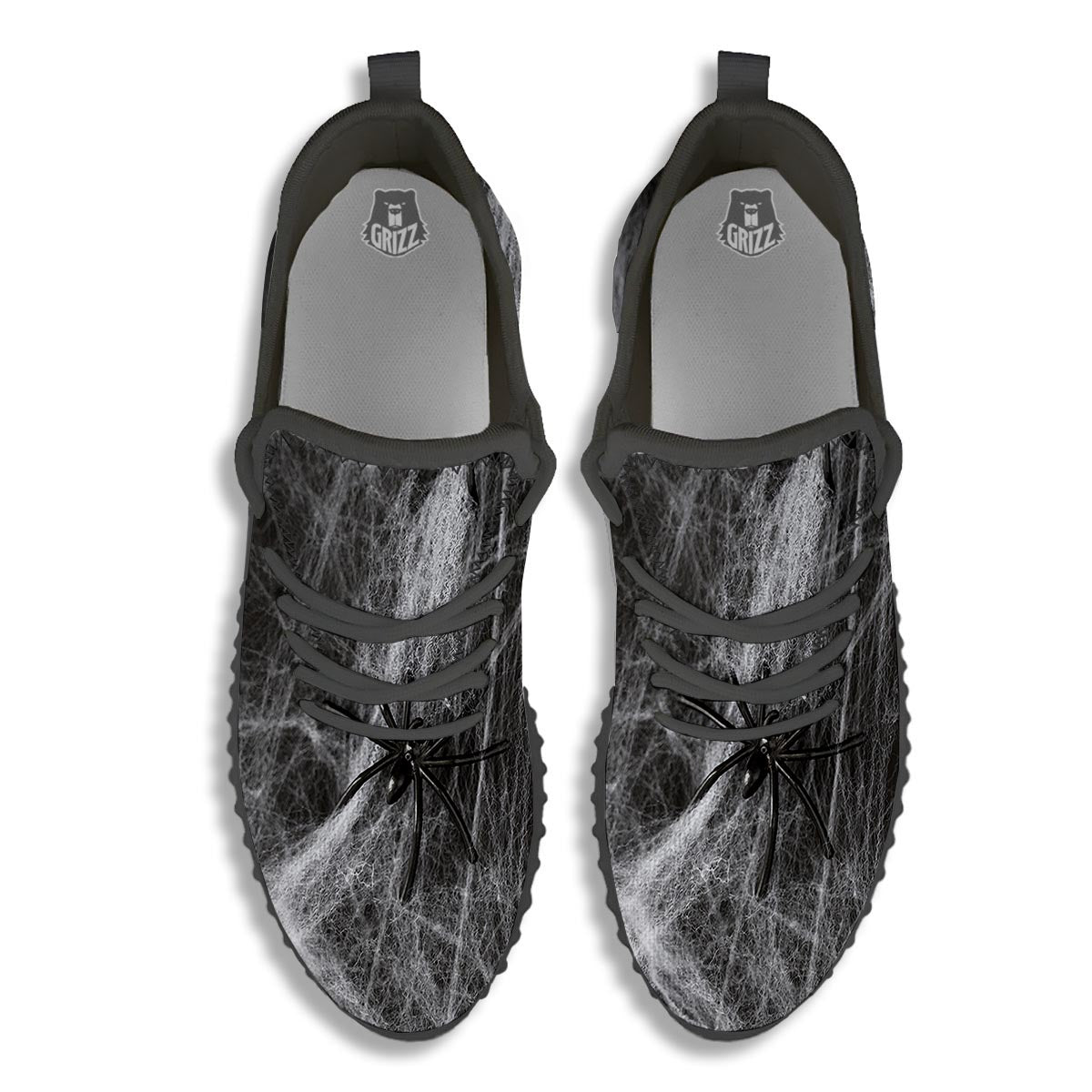 Cobweb And Toy Spiders Print Black Walking Shoes-grizzshop