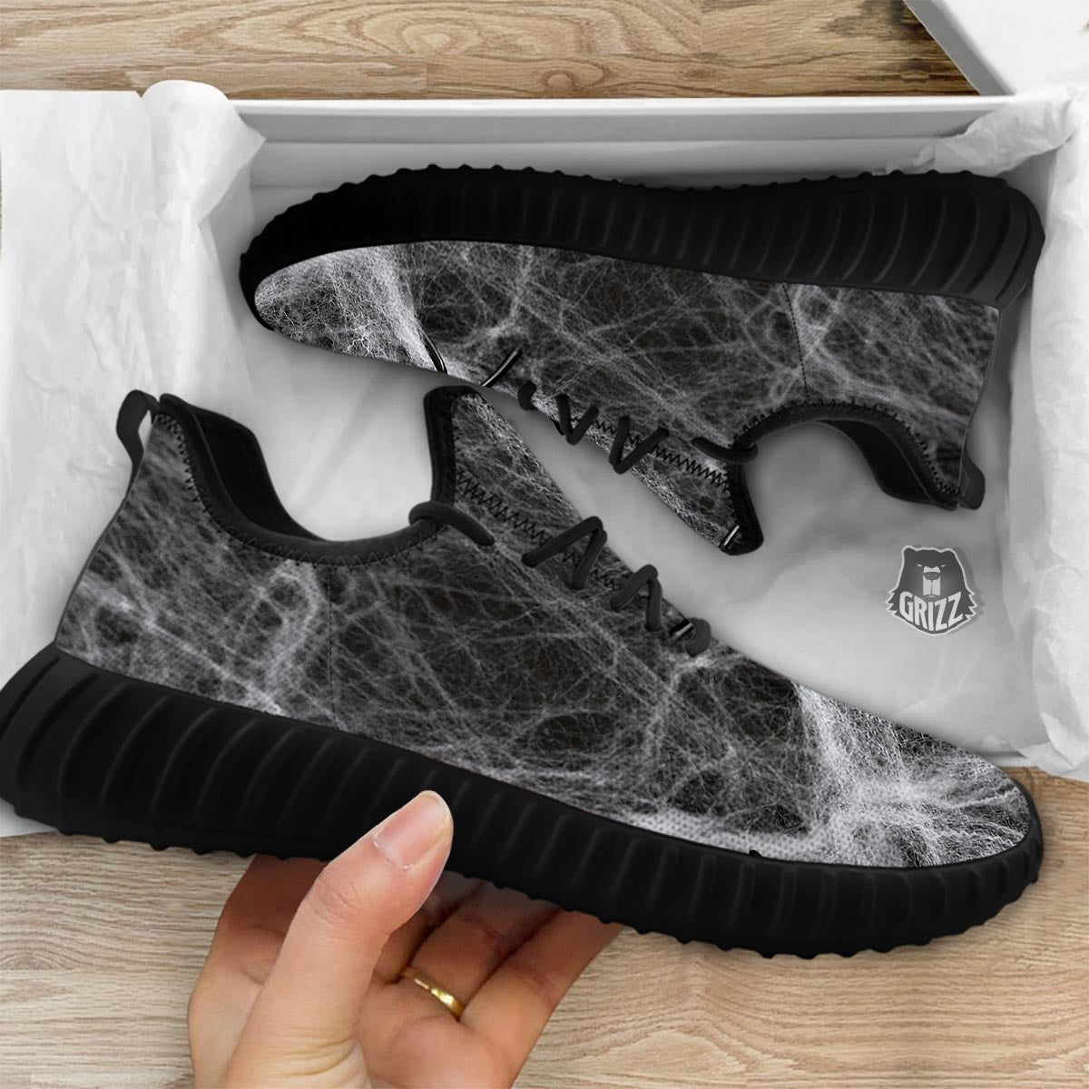 Cobweb And Toy Spiders Print Black Walking Shoes-grizzshop