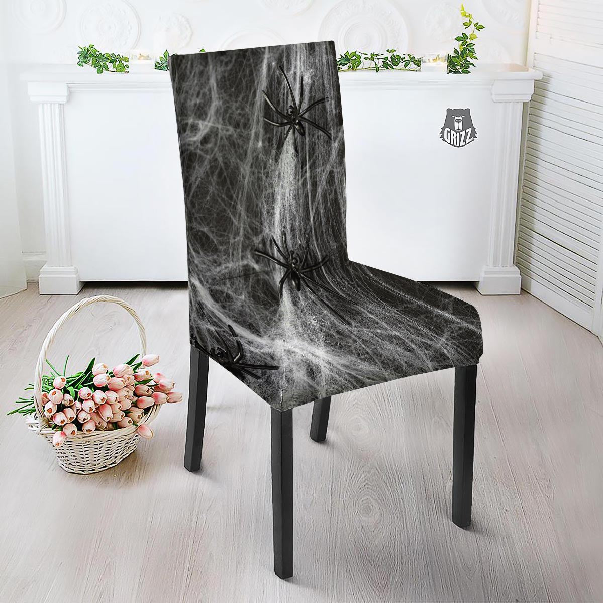 Cobweb And Toy Spiders Print Dining Chair Slipcover-grizzshop