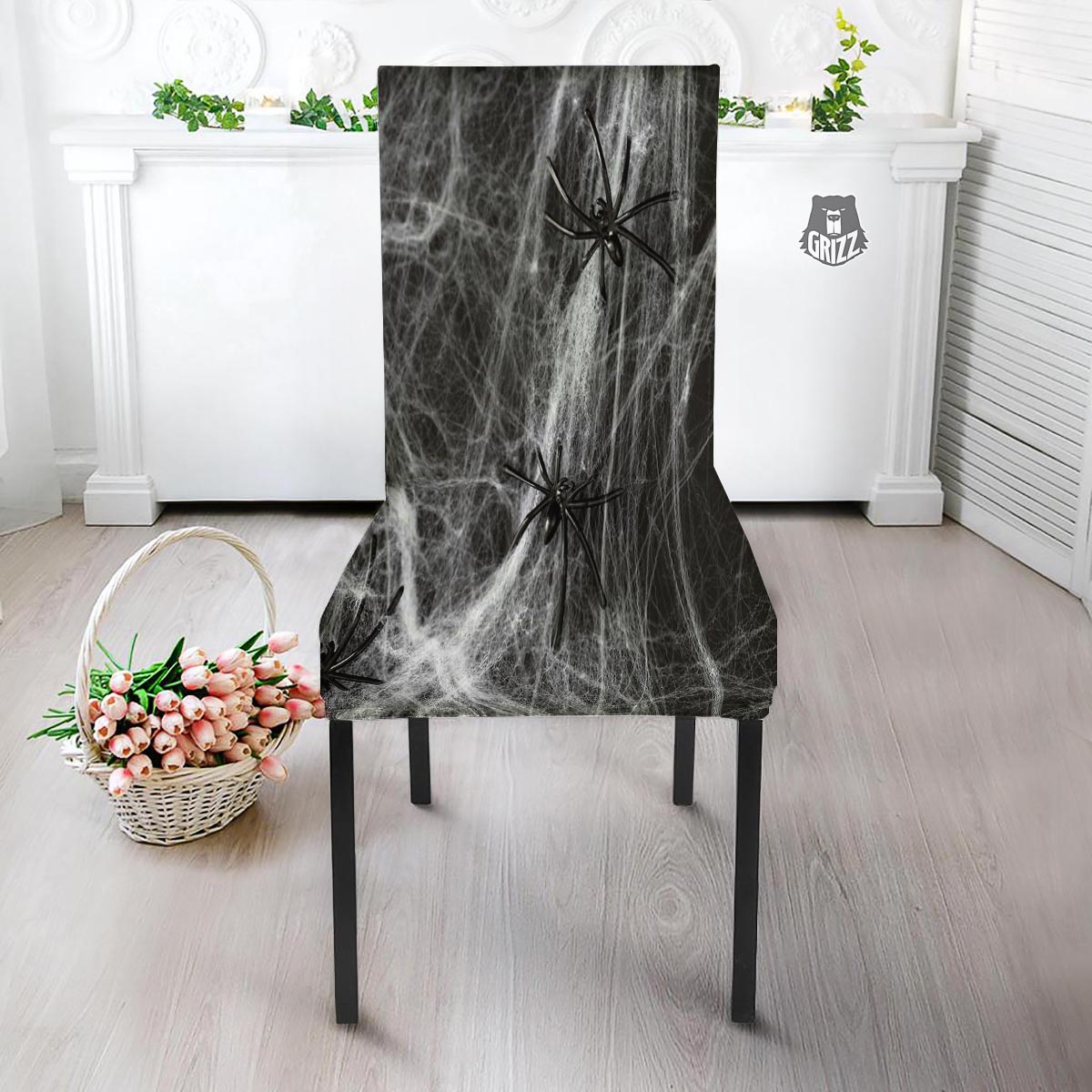 Cobweb And Toy Spiders Print Dining Chair Slipcover-grizzshop
