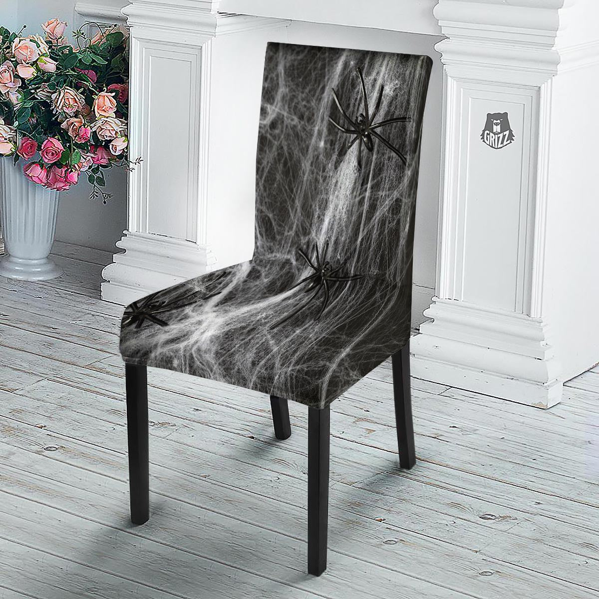 Cobweb And Toy Spiders Print Dining Chair Slipcover-grizzshop