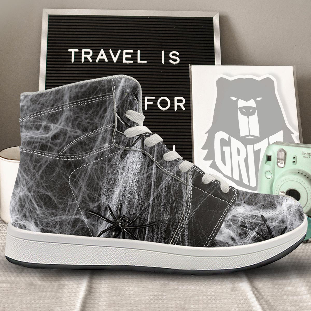 Cobweb And Toy Spiders Print High Top Sneakers-grizzshop