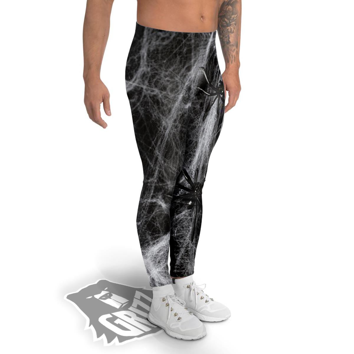 Cobweb And Toy Spiders Print Men's Leggings-grizzshop
