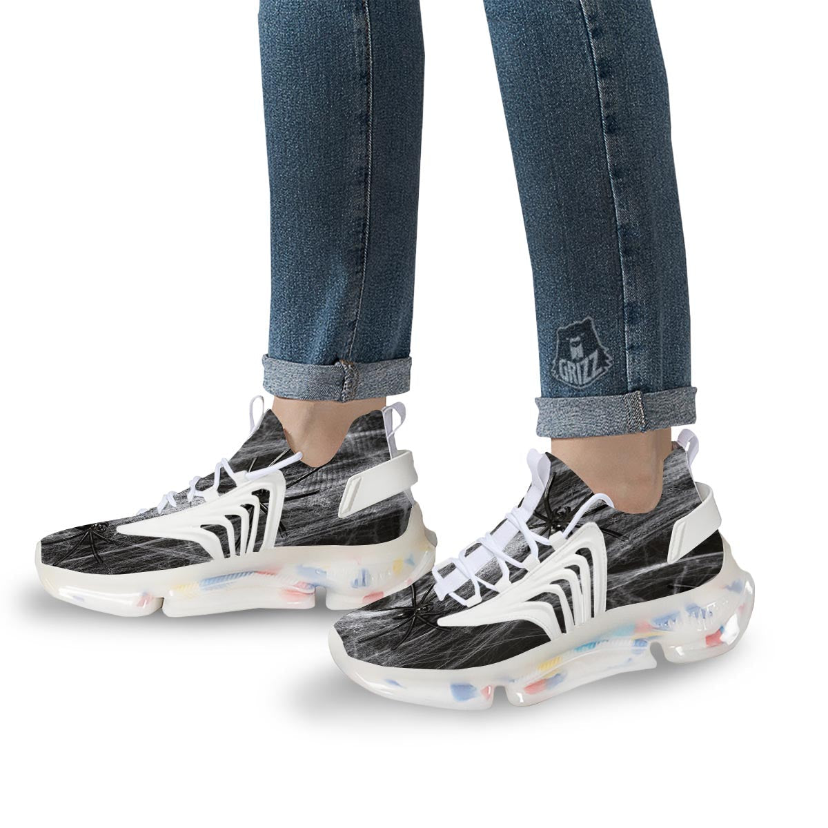 Cobweb And Toy Spiders Print White Gym Shoes-grizzshop