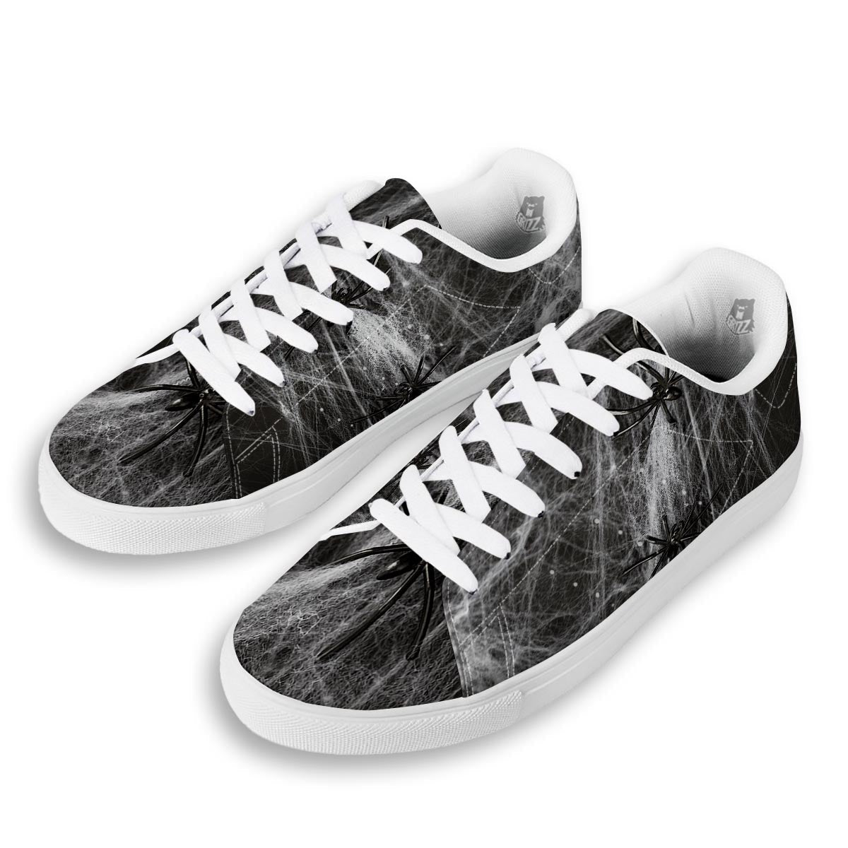Cobweb And Toy Spiders Print White Low Top Sneakers-grizzshop