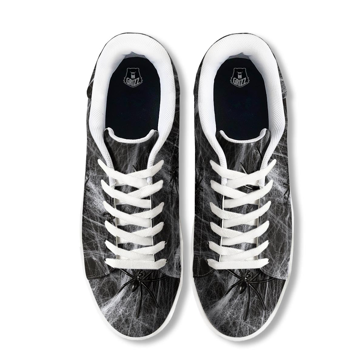 Cobweb And Toy Spiders Print White Low Top Sneakers-grizzshop