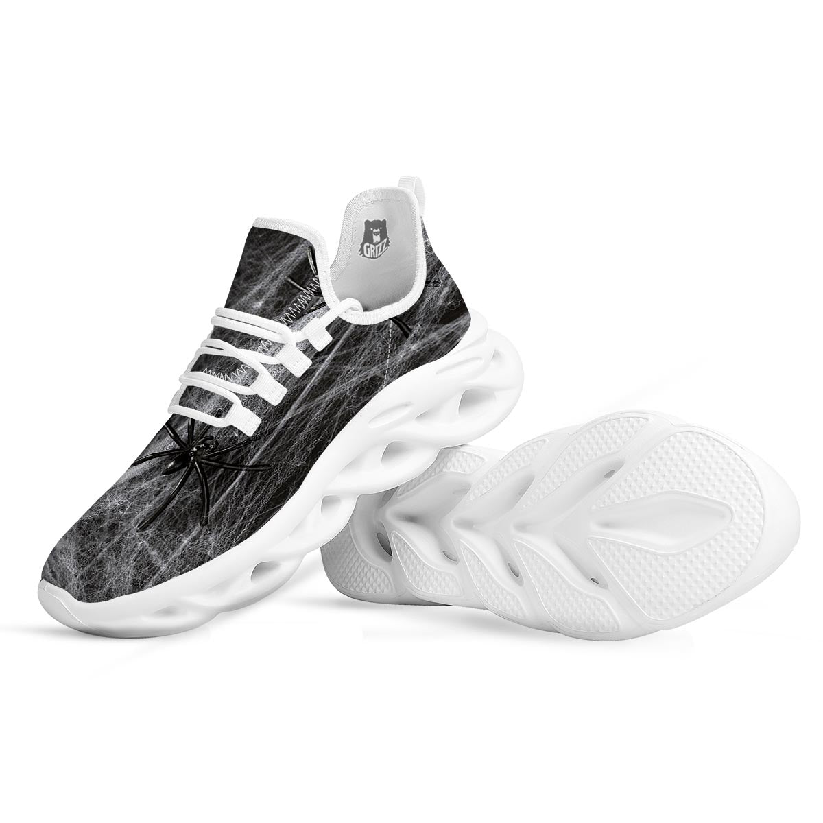 Cobweb And Toy Spiders Print White Running Shoes-grizzshop