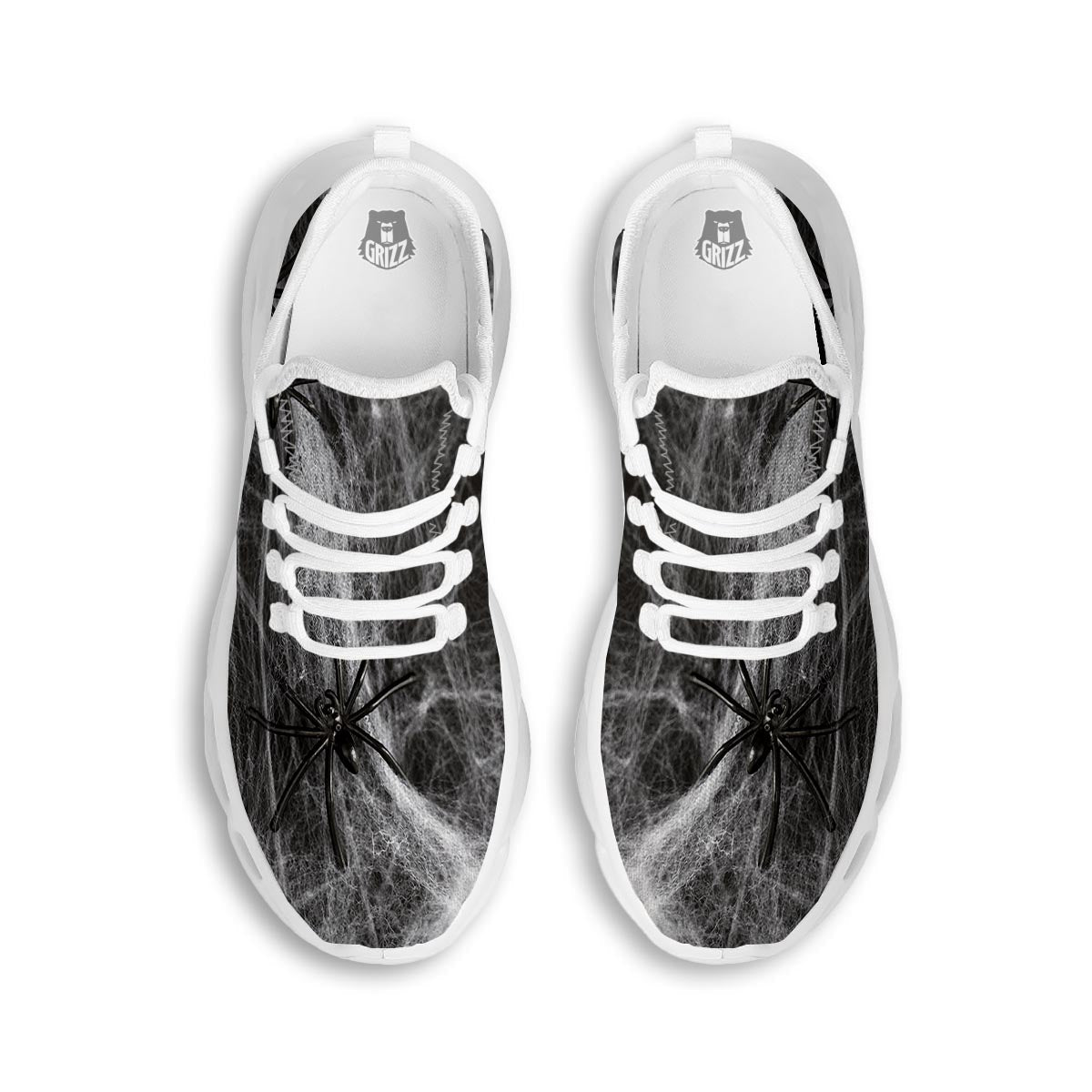 Cobweb And Toy Spiders Print White Running Shoes-grizzshop
