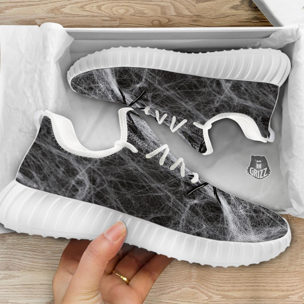 Cobweb And Toy Spiders Print White Walking Shoes-grizzshop