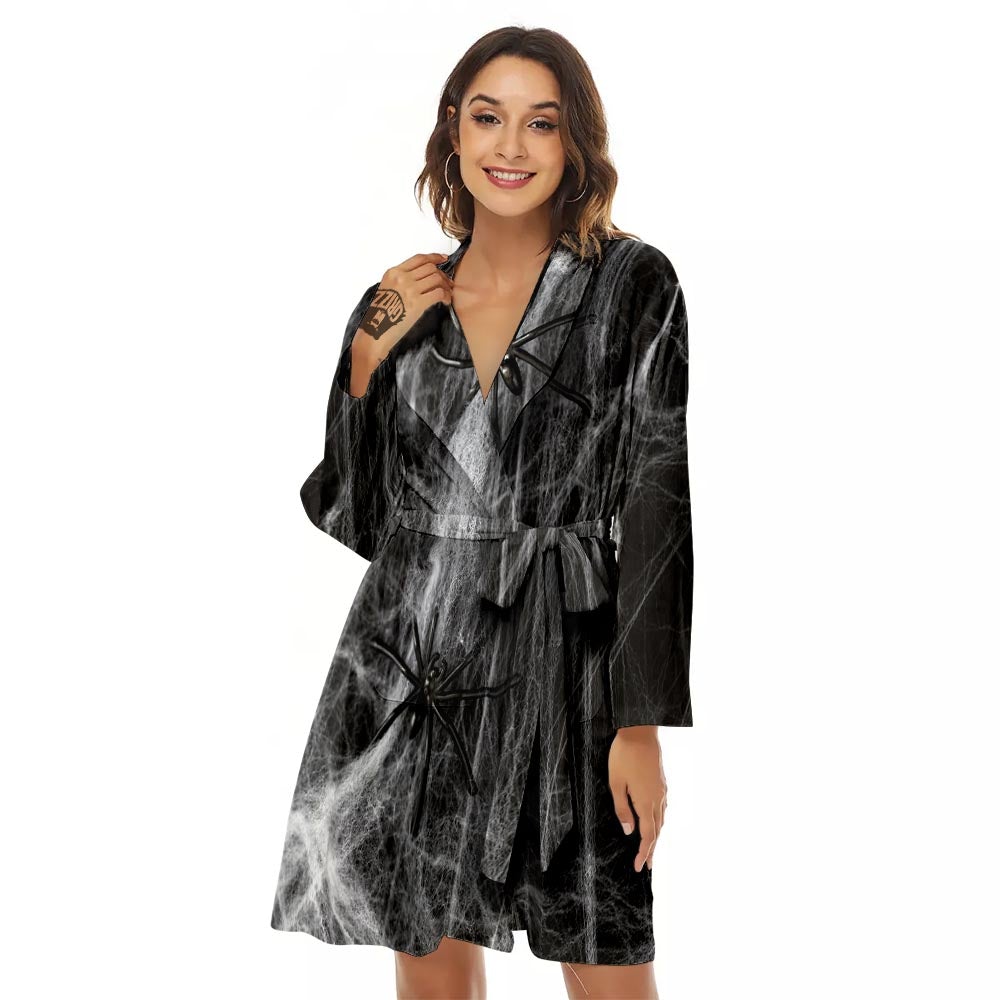 Cobweb And Toy Spiders Print Women's Robe-grizzshop