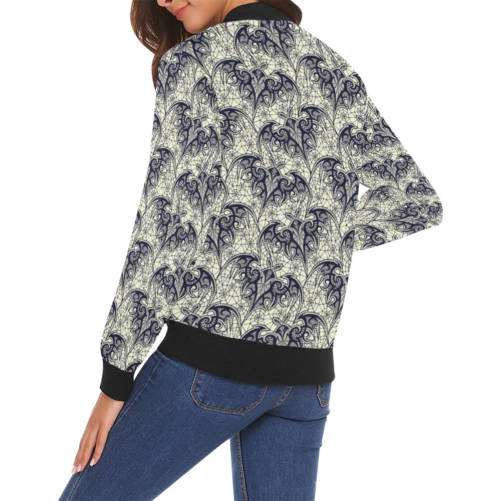 Cobweb Halloween Bat Pattern Print Women Casual Bomber Jacket-grizzshop
